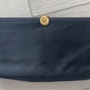 VINTAGE Coblentz black satin clutch bag purse gold closure original mirror